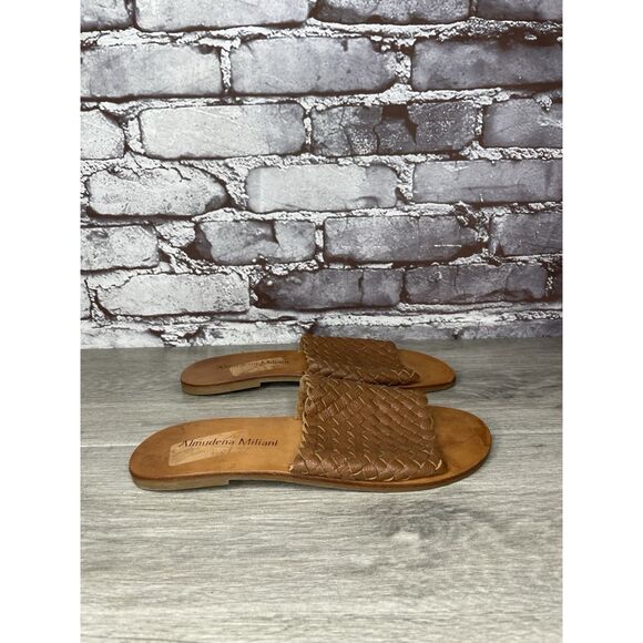 almudena miliani Brown Leather Woven Slide Sandals Women Sz 9M US/40EU - Picture 2 of 16